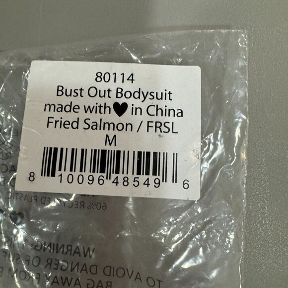 HAH‎ by Free People Bust Out Bodysuit Size Medium Fried Salmon Lace Mesh Top NEW - Picture 10 of 11